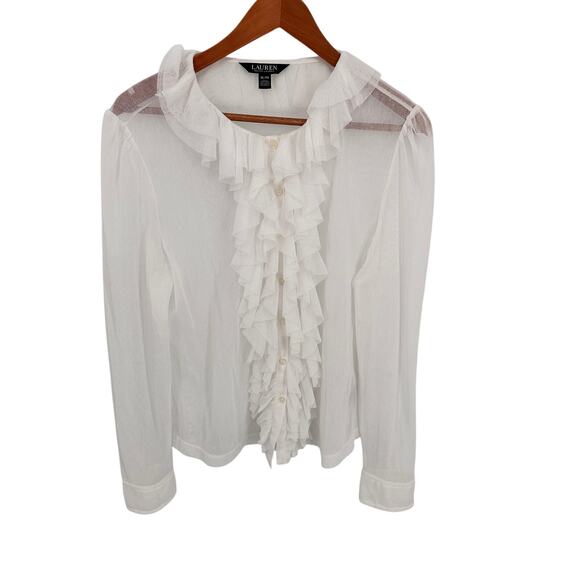 LAUREN RALPH LAUREN White Ruffle Trim Tulle Cardigan // XL - Picture 4 of 12
